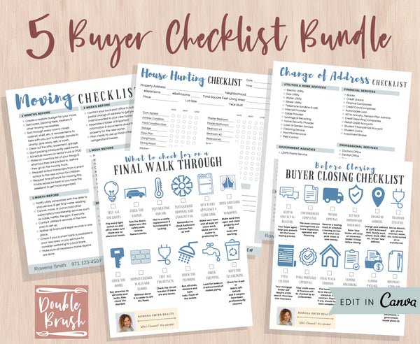 Real Estate Checklist Templates Editable in Canva - Double Brush