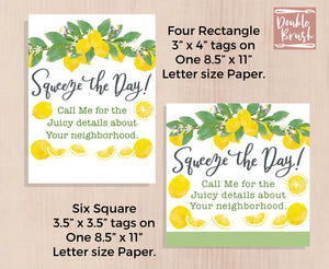 Lemon Pop By Tags, Printable Real Estate Marketing Digital Download