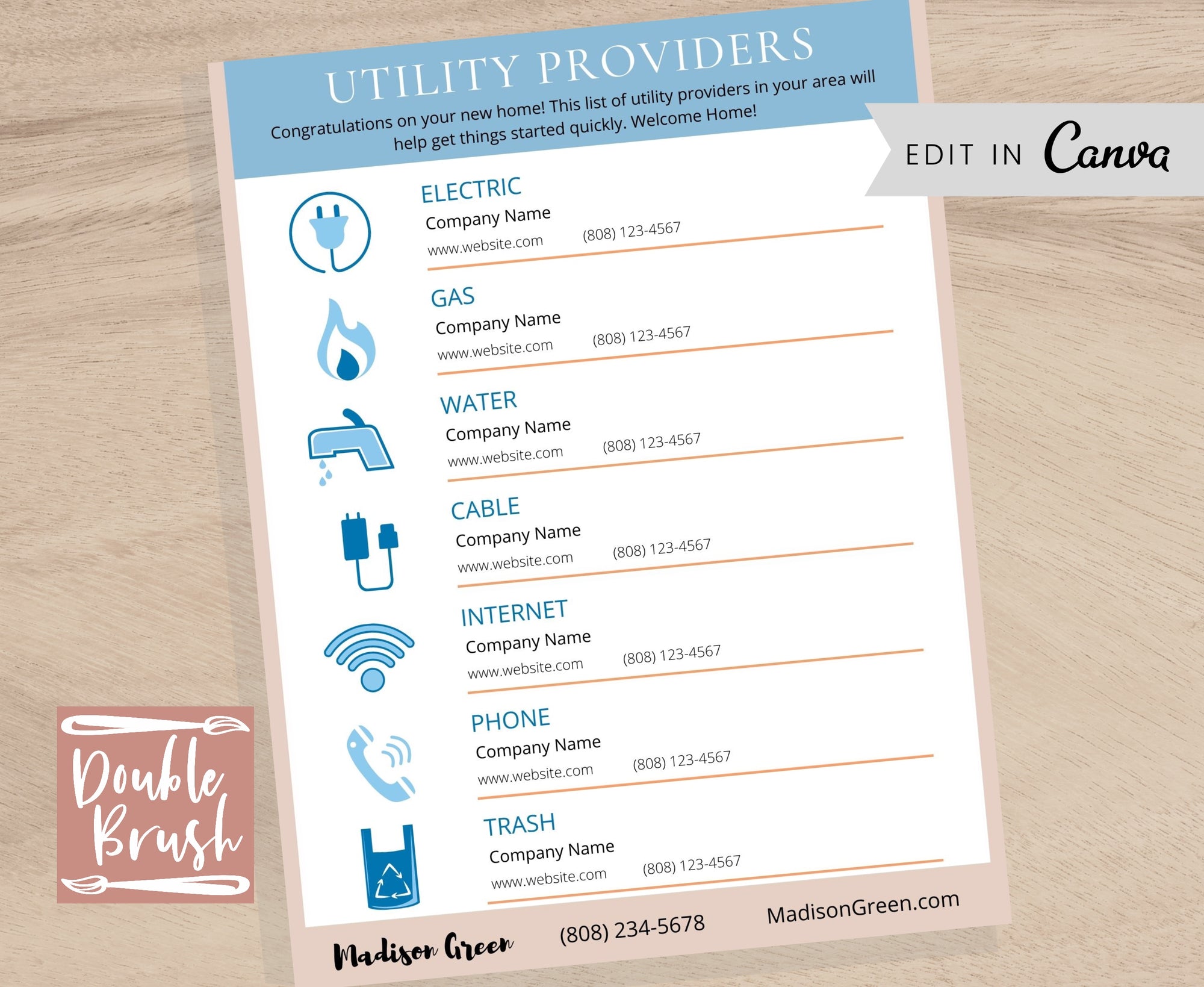 Real Estate Flyer Utility Service Providers List Template, for New Home Buyer