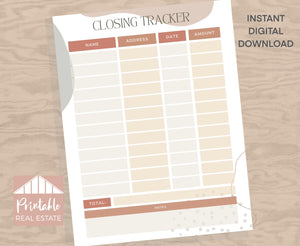 Real Estate Planner Page Income Tracker, Expense Tracker, Goal Tracker, Closing Tracker, Abstract Neutral Boho Design Realtor Planner MPP010