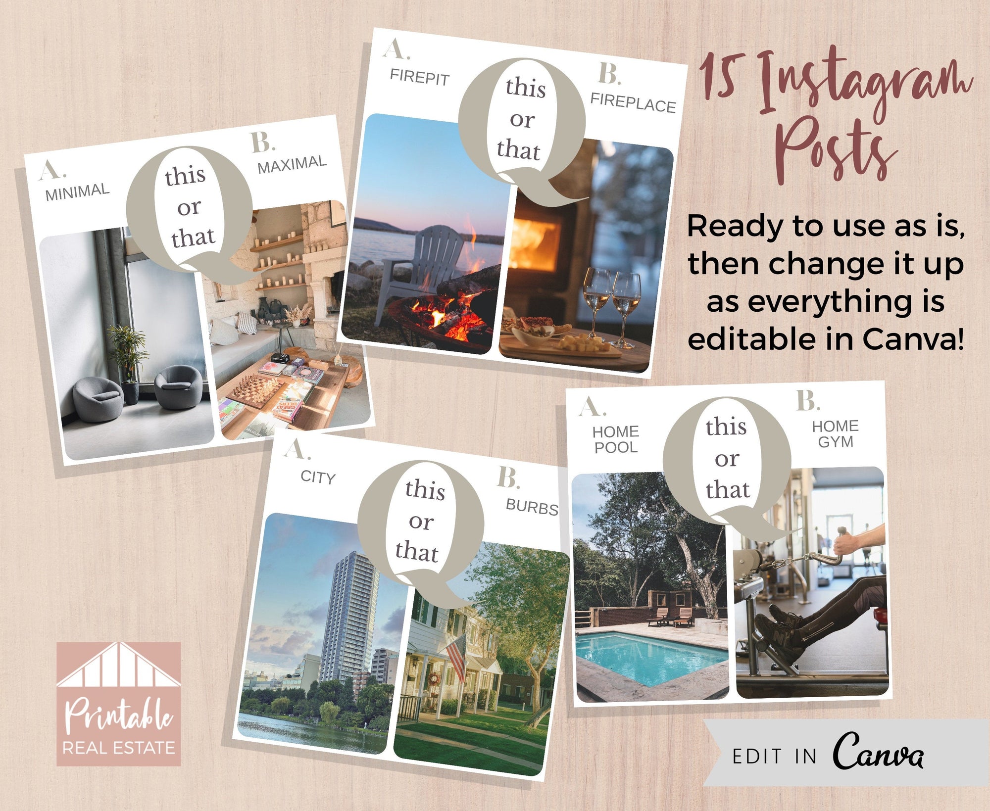 This or That Real Estate Editable Canva Templates for Instagram Posts & Stories Quiz Games