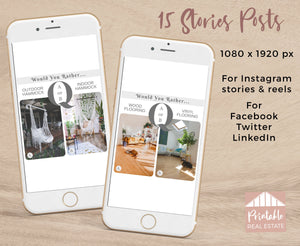 Would You Rather Real Estate Templates, Social Media Engagement Real Estate Marketing, 15 Instagram Posts & 15 Stories Posts Realtor IGP011