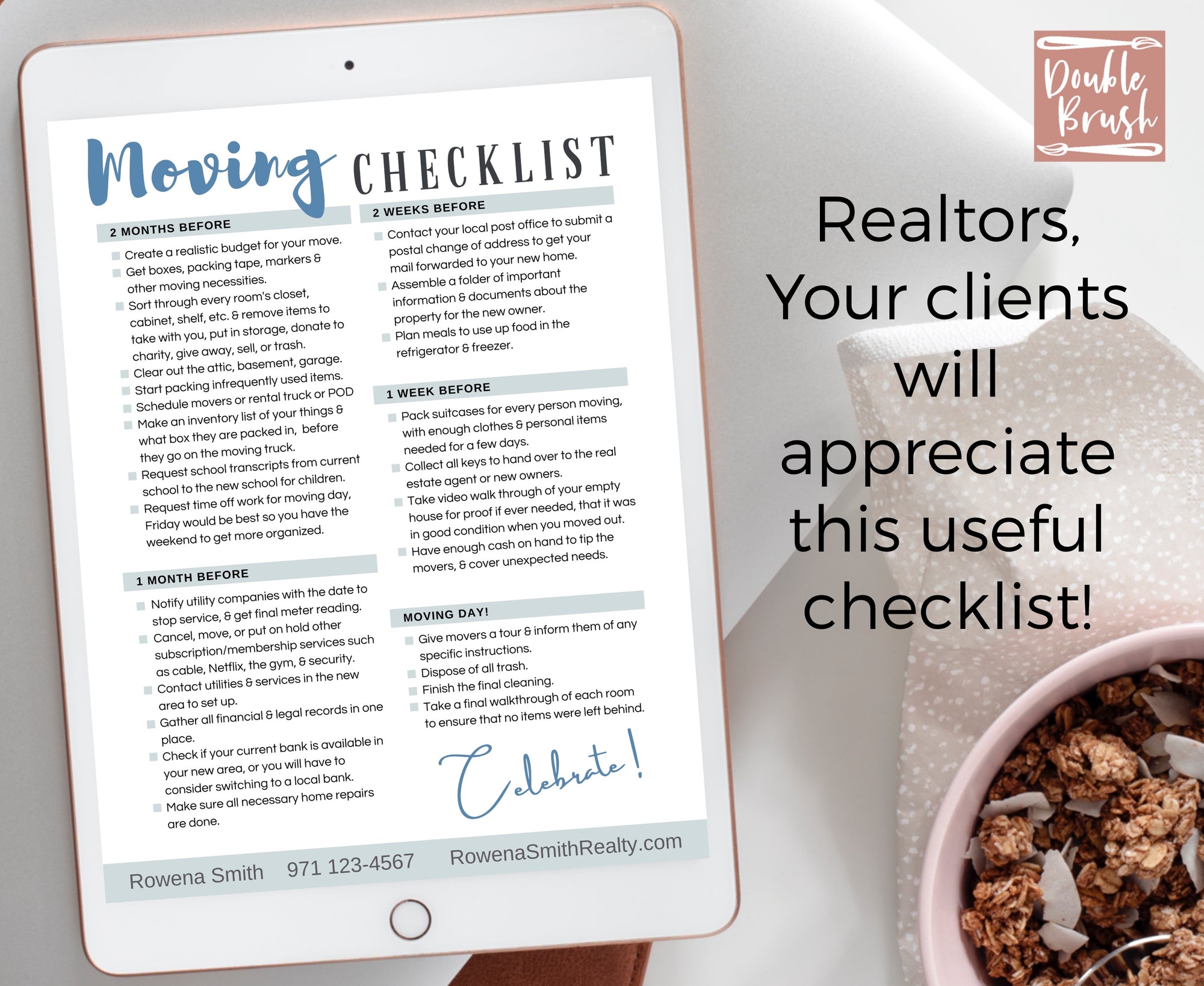 Real Estate Checklist Templates Editable in Canva - Double Brush