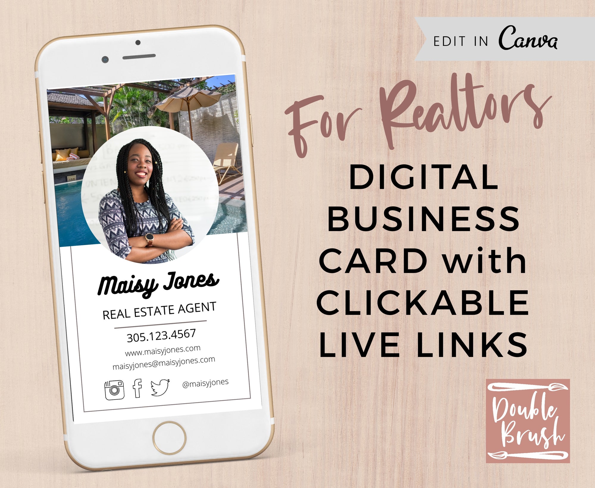 Mobile Business Card with Live CLICKABLE Links for Realtor, Real Estate Agent