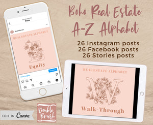 Boho Alphabet Real Estate Templates, Stories Reels Facebook Instagram