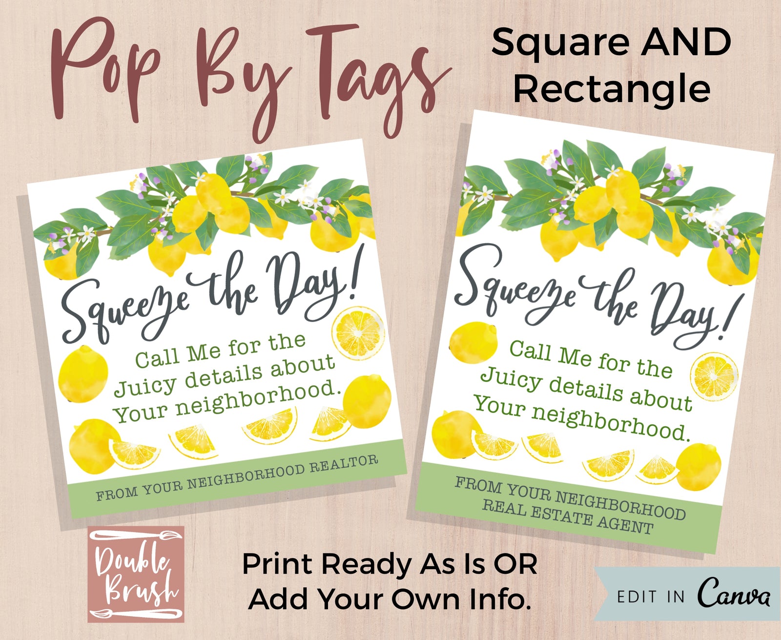 Lemon Pop By Tags, Printable Real Estate Marketing Digital Download