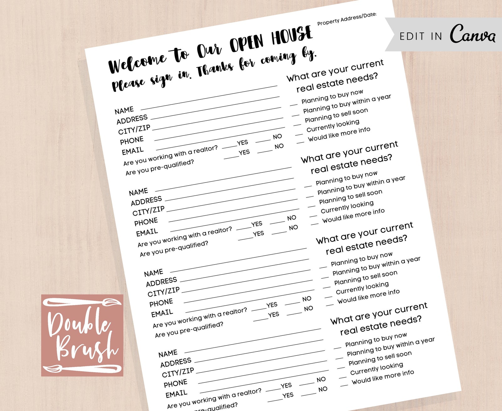 Real Estate Open House Sign In Sheet, Realtor Flyer Template