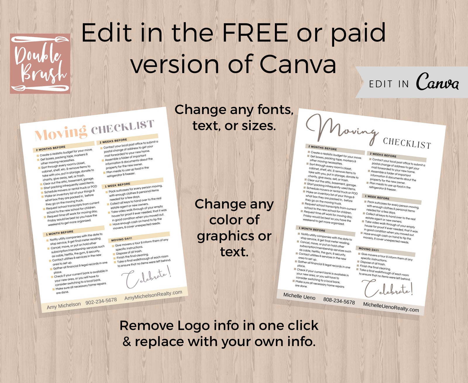 Moving Checklist Printable Editable Template, Real Estate Marketing