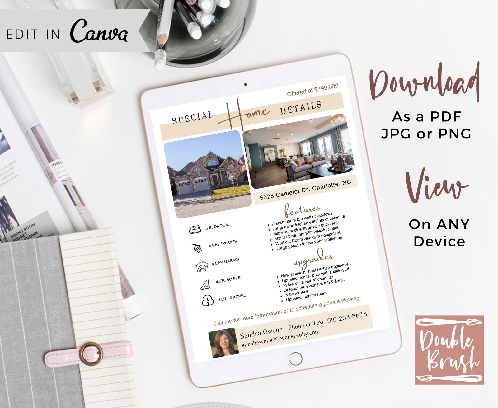 Real Estate For Sale, Just Listed, Home Features, Open House Flyer Template