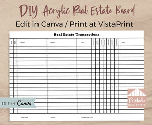 Acrylic Real Estate Transaction Pipeline Board, DIY Editable Canva Template & print with VistaPrint