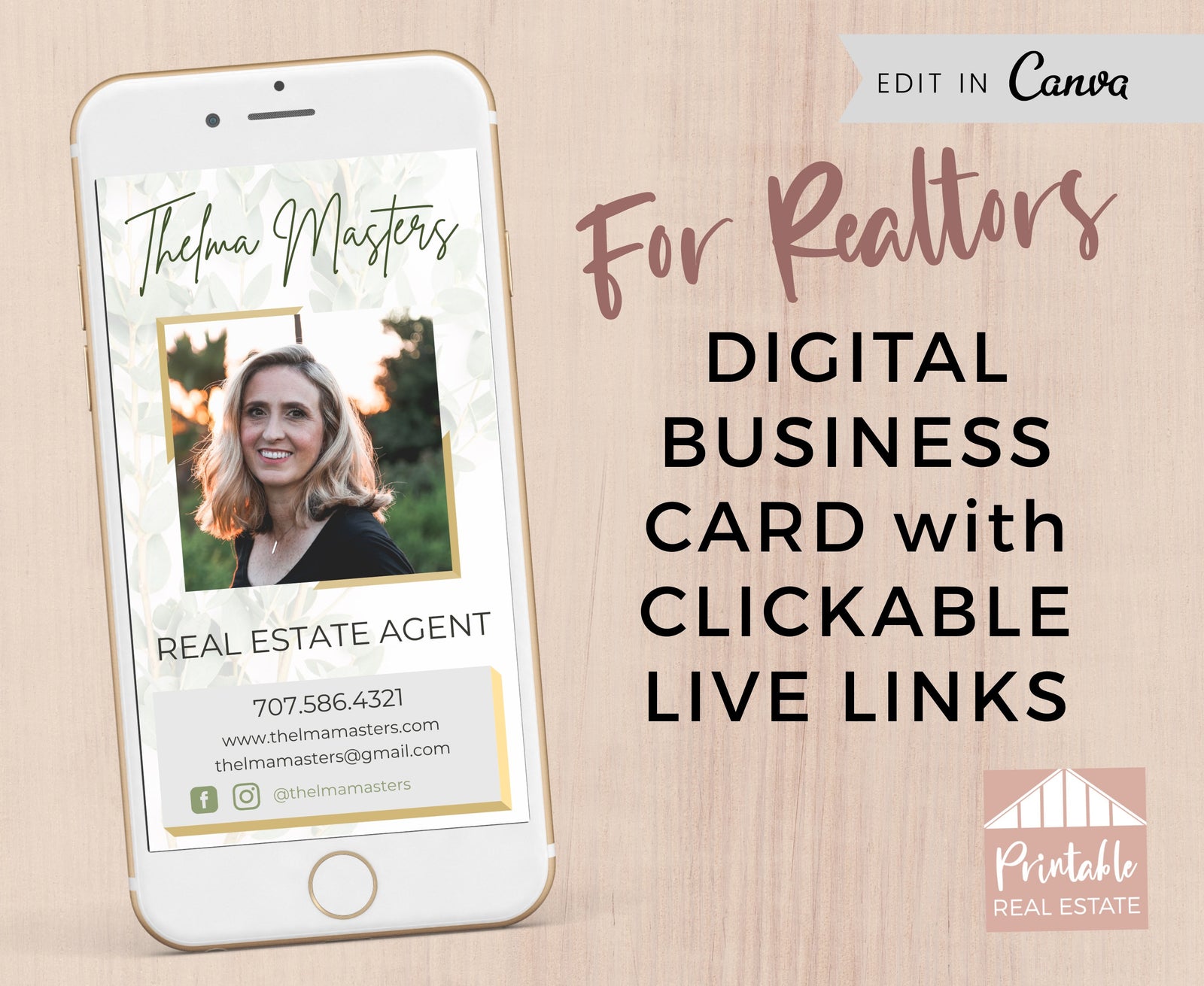 Realtor Digital Business Card with Live CLICKABLE Links! Real Estate Agent Template