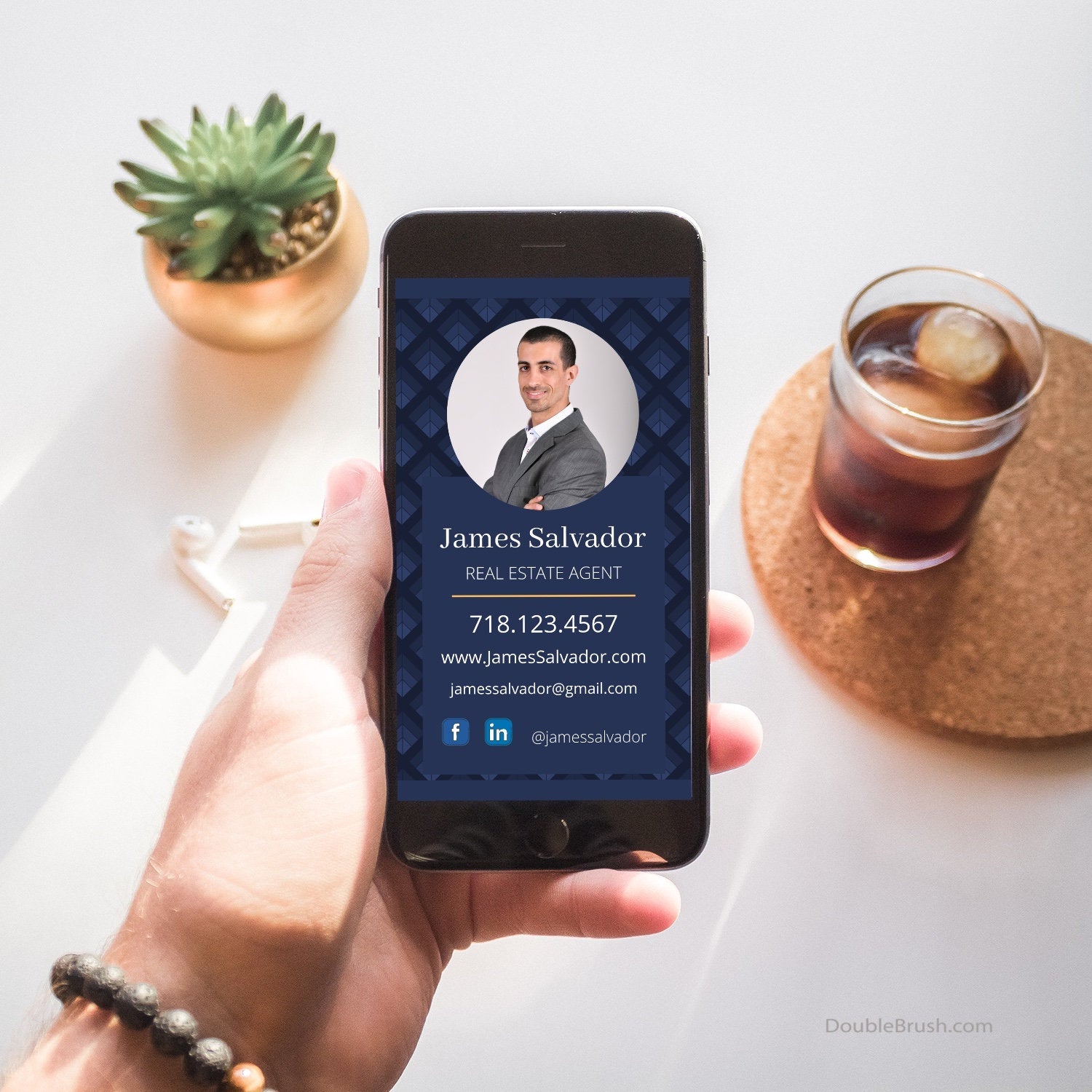 Man Business Card for Real Estate Agents, Modern Realtor Digital Business Card Template