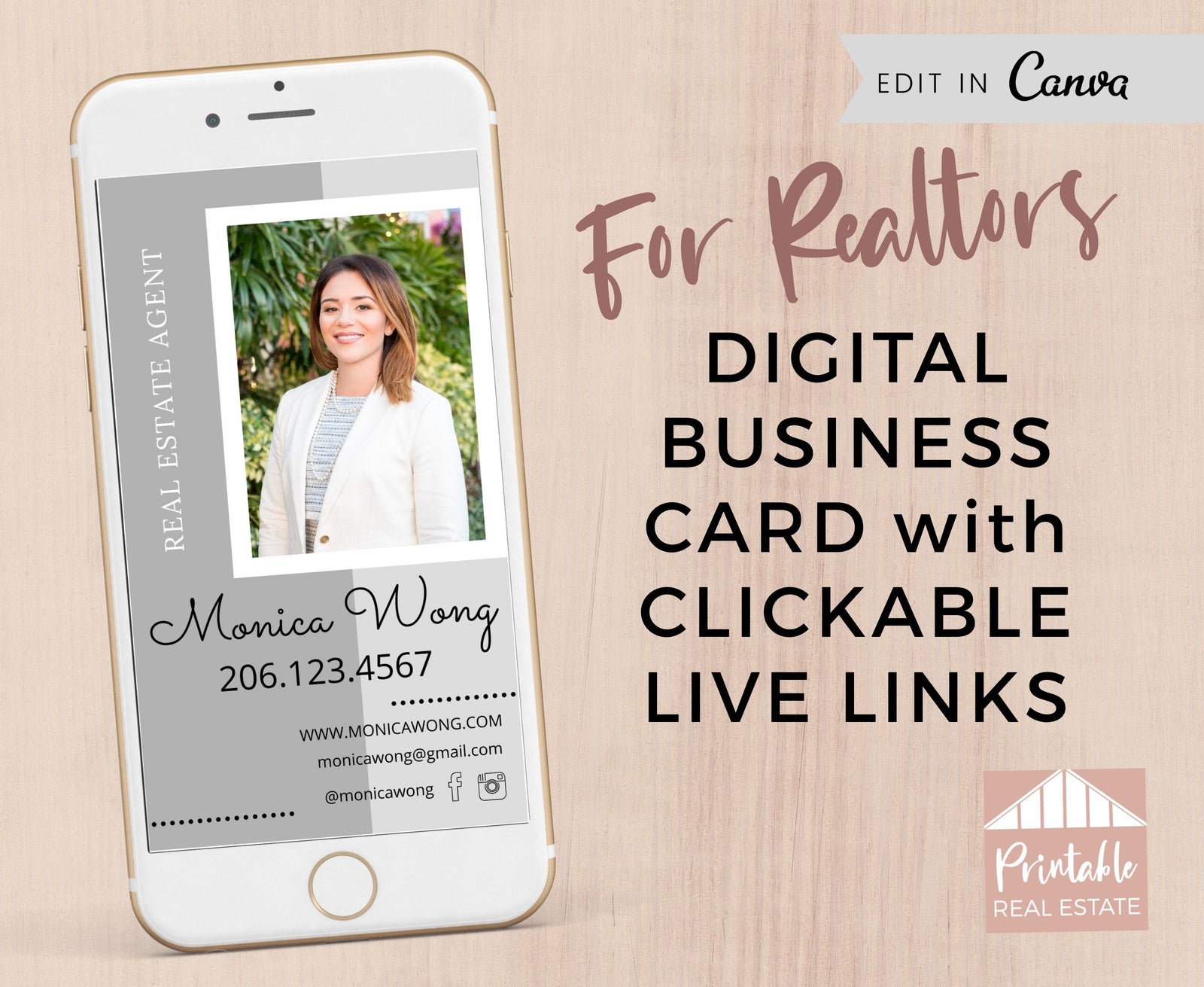 Real Estate Business Card Digital, Editable Canva Template with Live Links