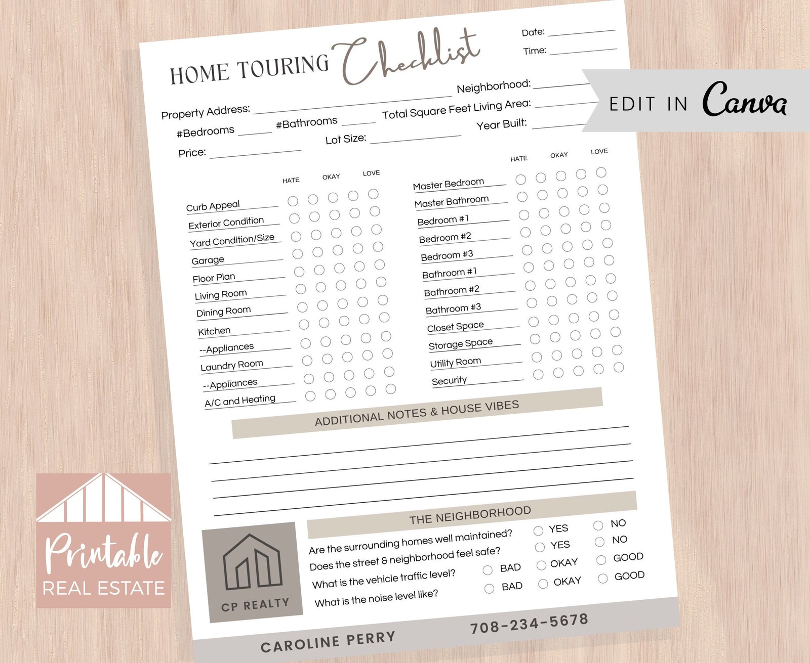 House Hunting Checklist, Home Touring Checklist, Real Estate Marketing Flyer Template