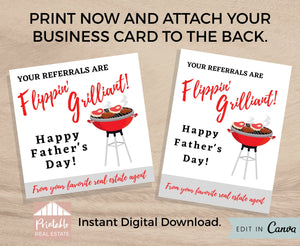 Pop By Tags Father's Day, Real Estate Pop By Template, Thank You Referrals Tags, Realtor Pop Bys Dad BBQ Barbeque Grill Pop By Cards PBS010