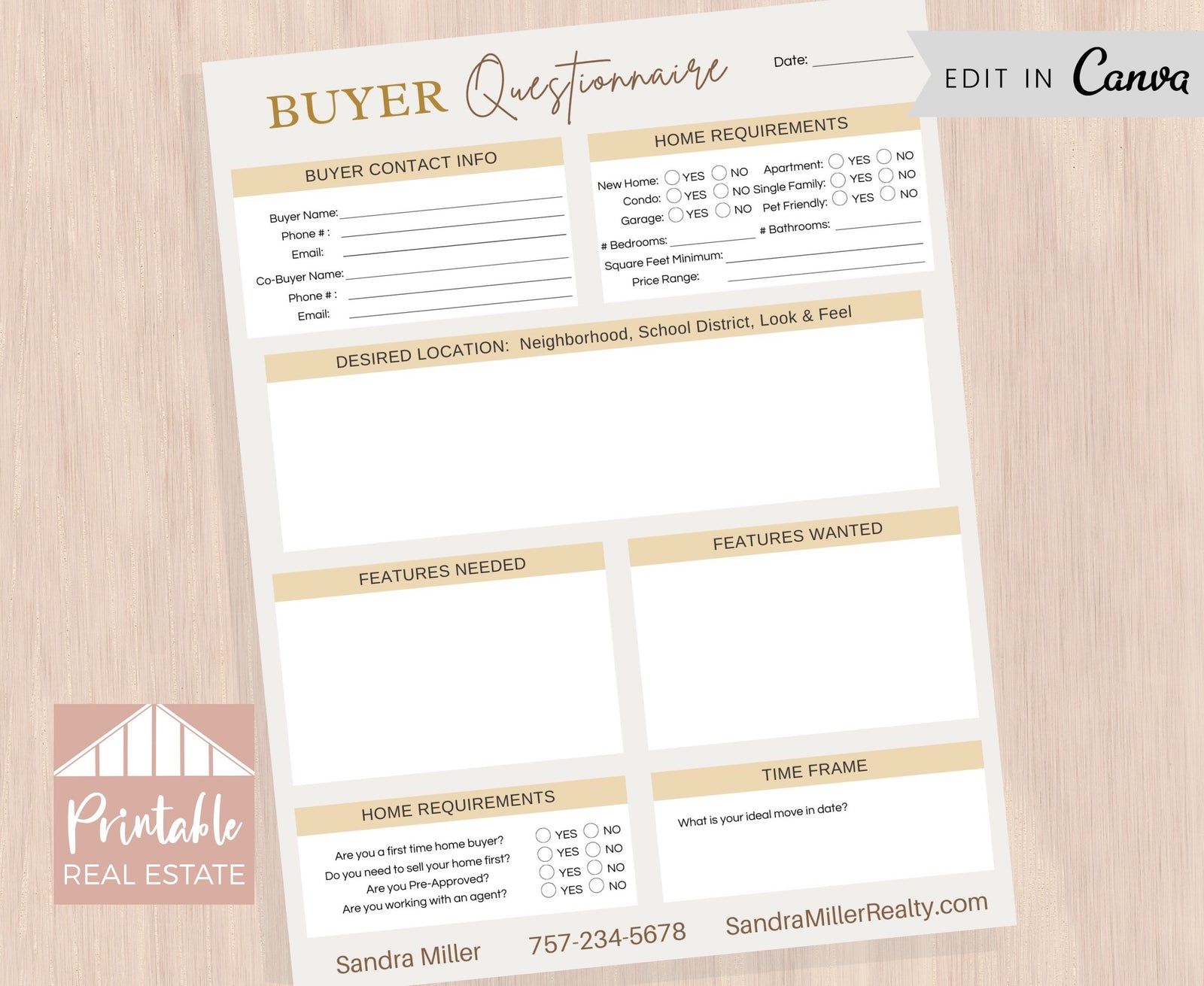 Home Buyer Guide Checklist Questionnaire, Real Estate Buyer Consultation Form Template