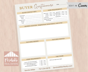 Home Buyer Guide Checklist Questionnaire, Real Estate Buyer Consultation Form Template
