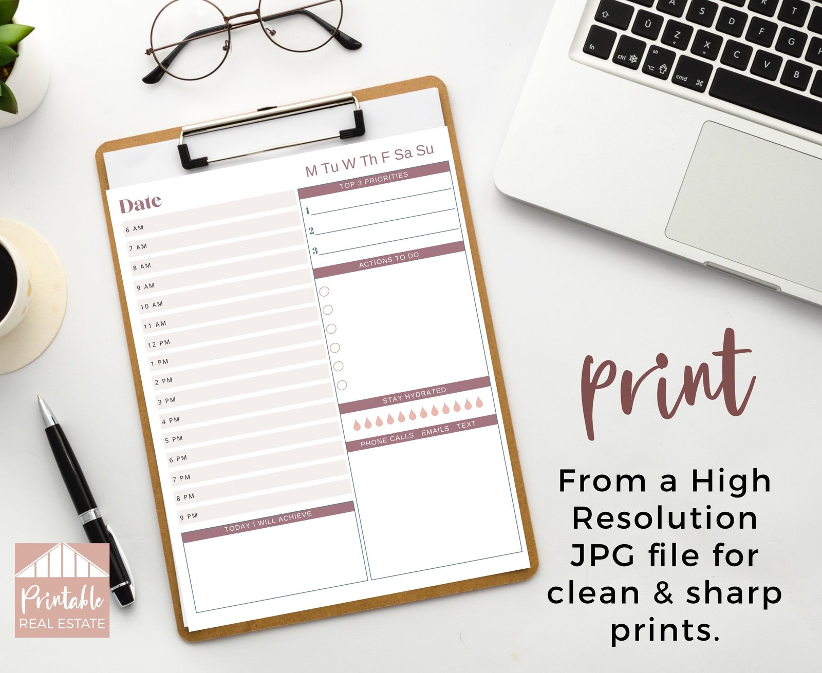 Real Estate Daily Planner, Realtor Planner Real Estate Planning, Real Estate Planner Printable, Real Estate Agent Day Planner Page SPP010