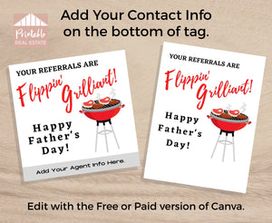 Pop By Tags Father's Day, Real Estate Pop By Template, Thank You Referrals Tags, Realtor Pop Bys Dad BBQ Barbeque Grill Pop By Cards PBS010