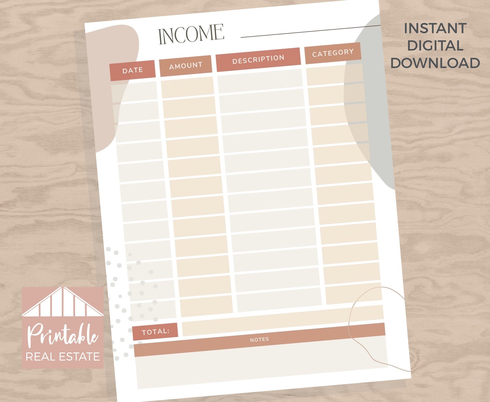 Real Estate Planner Page Income Tracker, Expense Tracker, Goal Tracker, Closing Tracker, Abstract Neutral Boho Design Realtor Planner MPP010