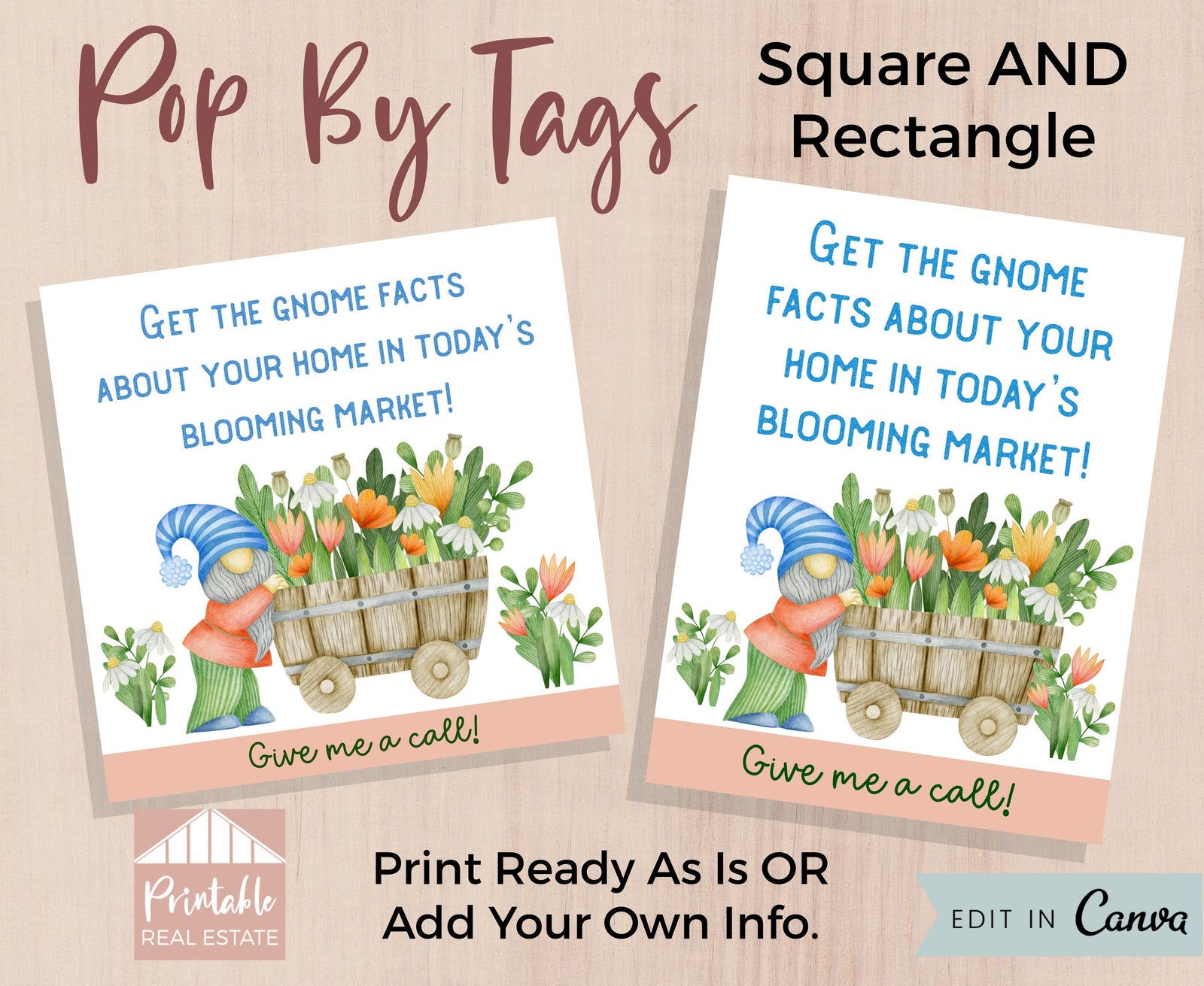 Summer Pop By Tags Realtor, Real Estate Pop By Template, Gnome Home Real Estate Farming Marketing, Real Estate Gift Tags Home Update PBS013
