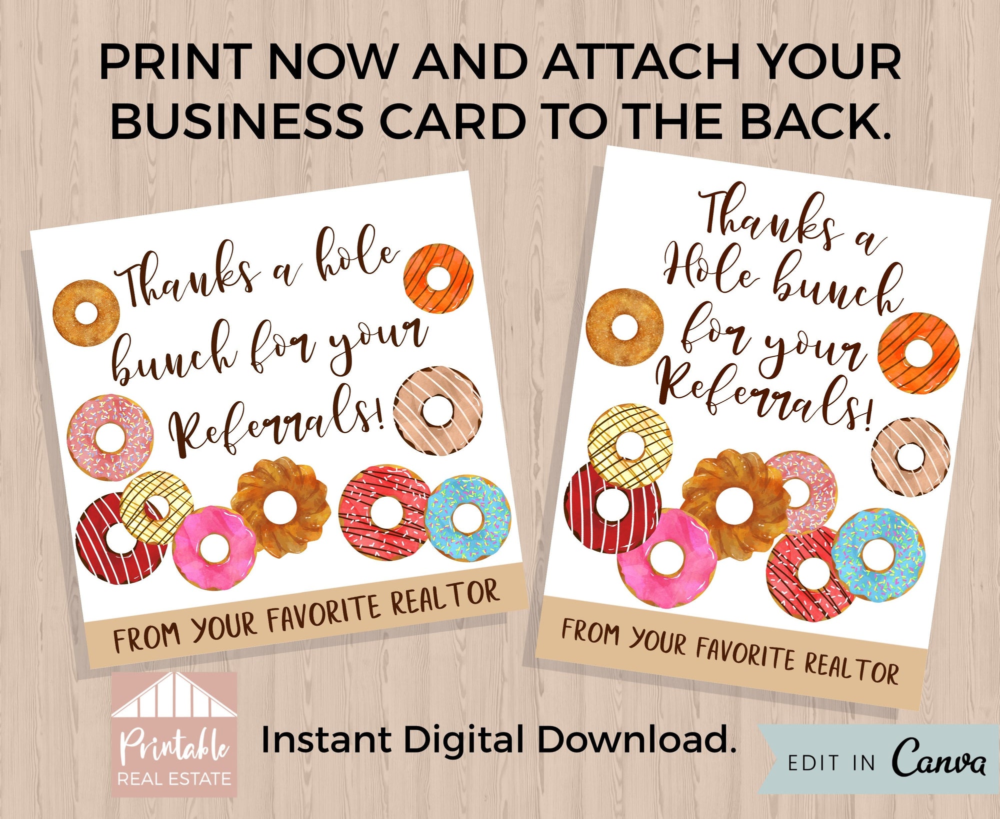 Donuts Referral Pop By Tag Printable, Real Estate Marketing Gift Tags