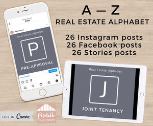 Social Media Real Estate Templates, Real Estate Terms Instagram, Facebook, Stories, Real Estate Definition Alphabet Realtor Template IGP012
